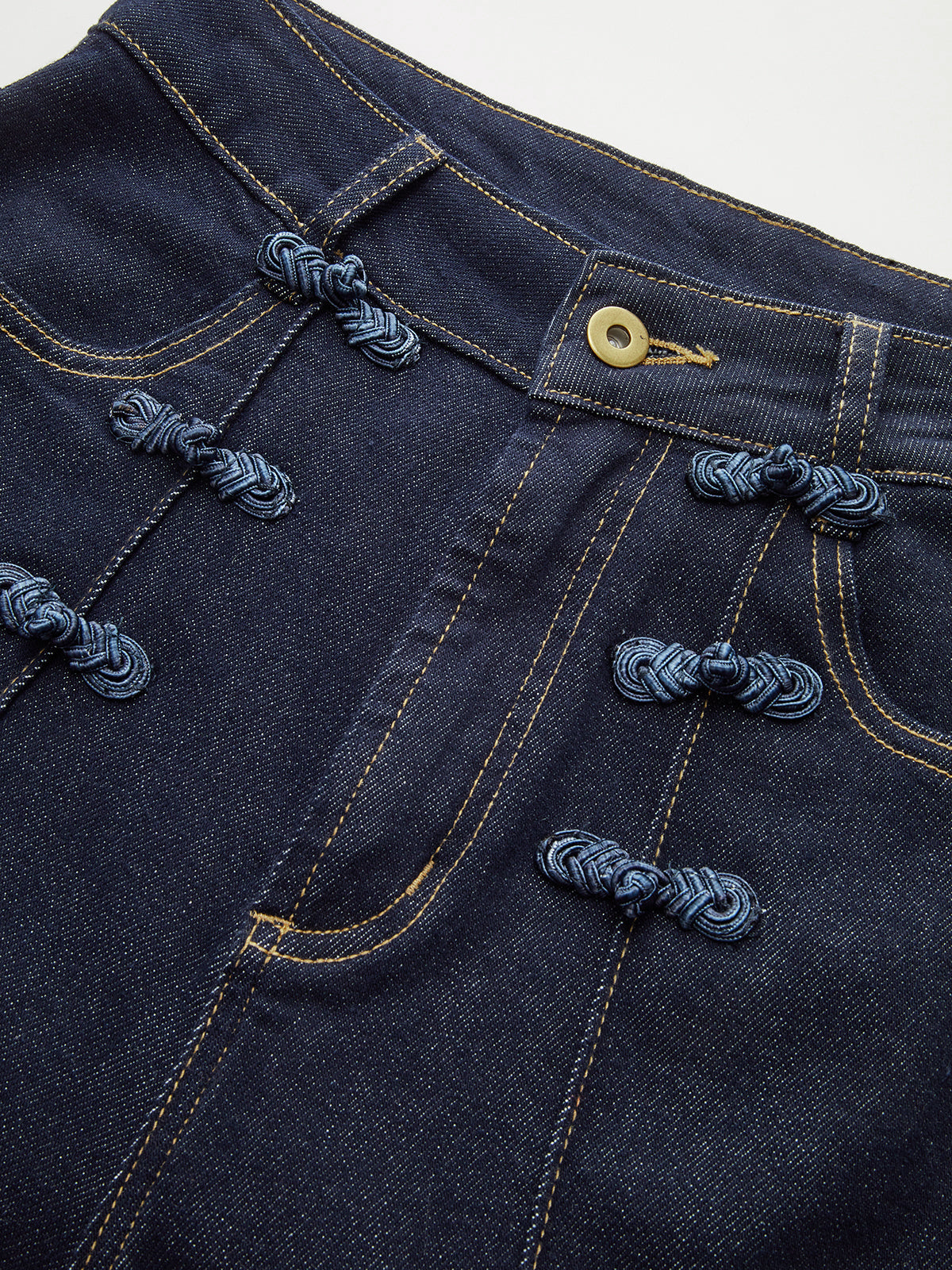 Mandarin-Knoten-Slim-Stretch-Flare-Jeans