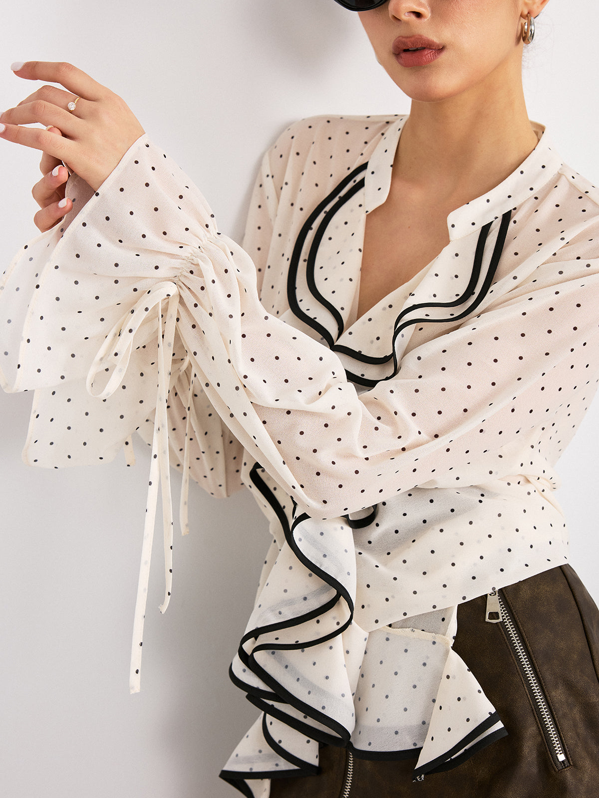 Ruffle Polka Dot Long Sleeve Shirt