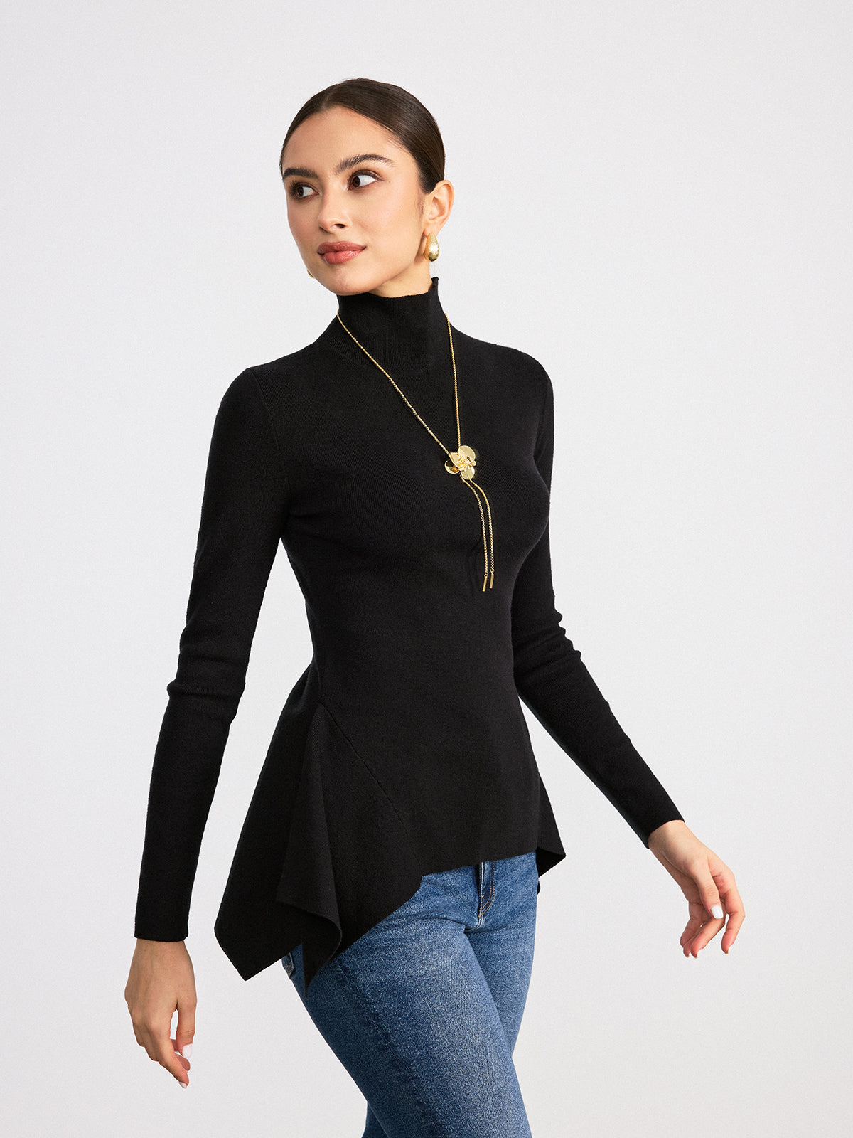Turtleneck Asymmetric Peplum Sweater