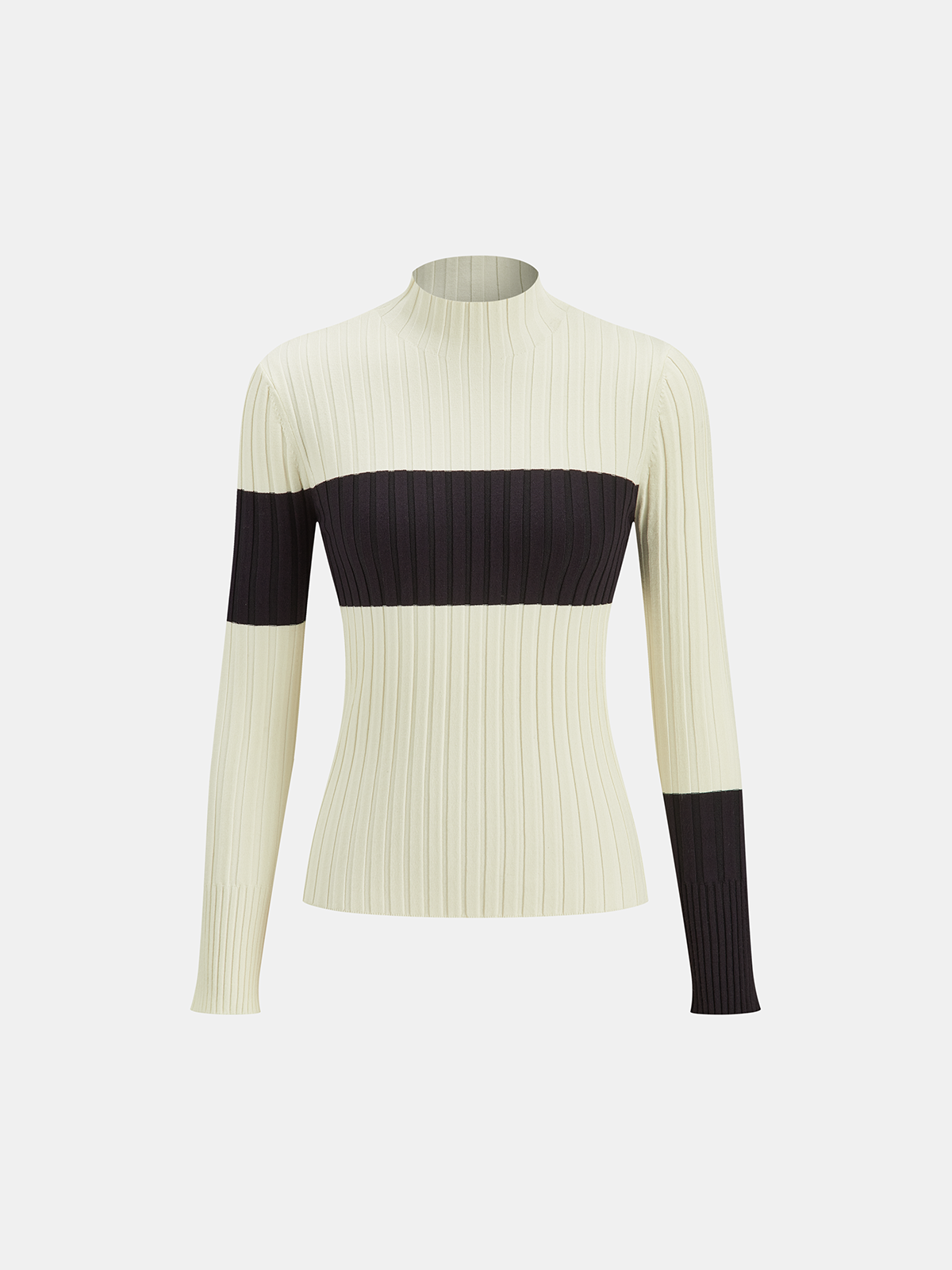 Color-Block Mock Neck Ribbed Knit Top