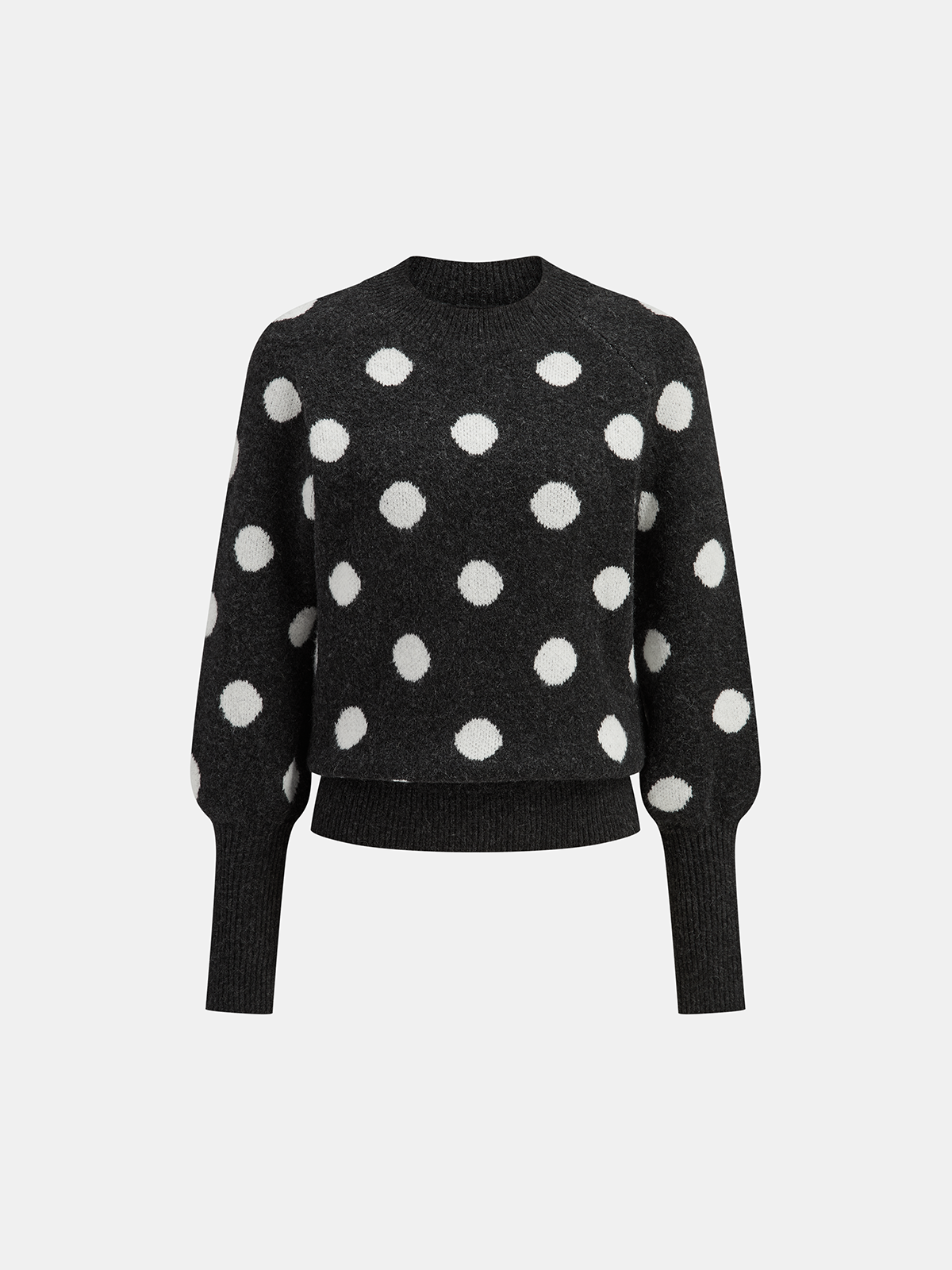 Leg-Of-Mutton Sleeve Polka Dot Wool Blend Sweater
