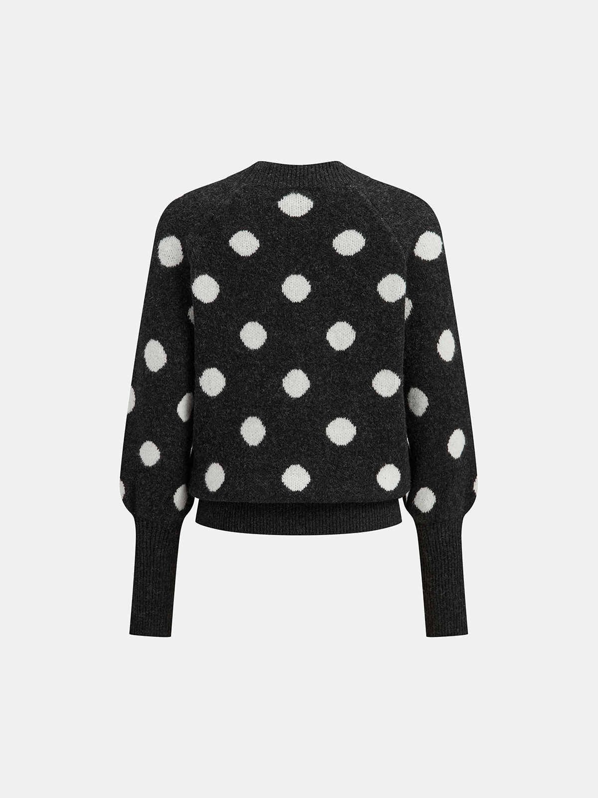Leg-Of-Mutton Sleeve Polka Dot Wool Blend Sweater