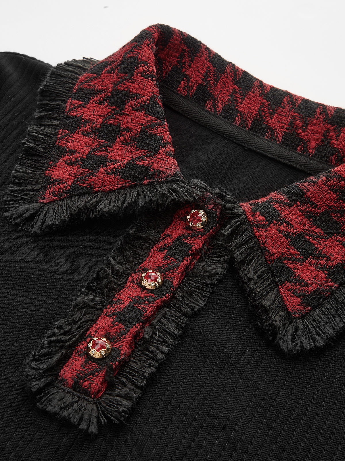 Contrast Checkered Collar Ribbed Knit Top