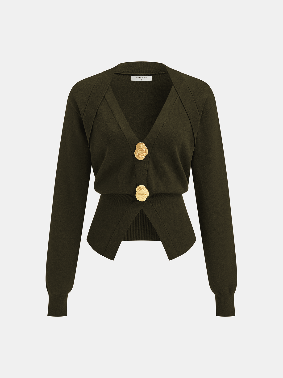 Metal Button V-Neck Knit Cardigan