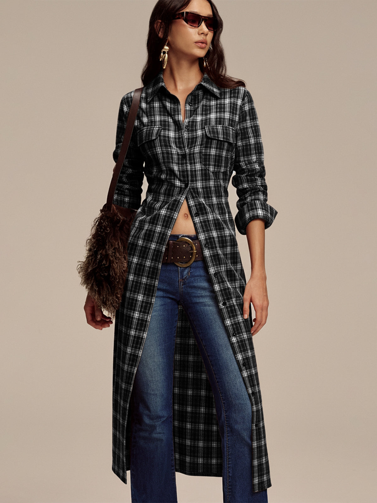 Robe chemise boutonnée à carreaux