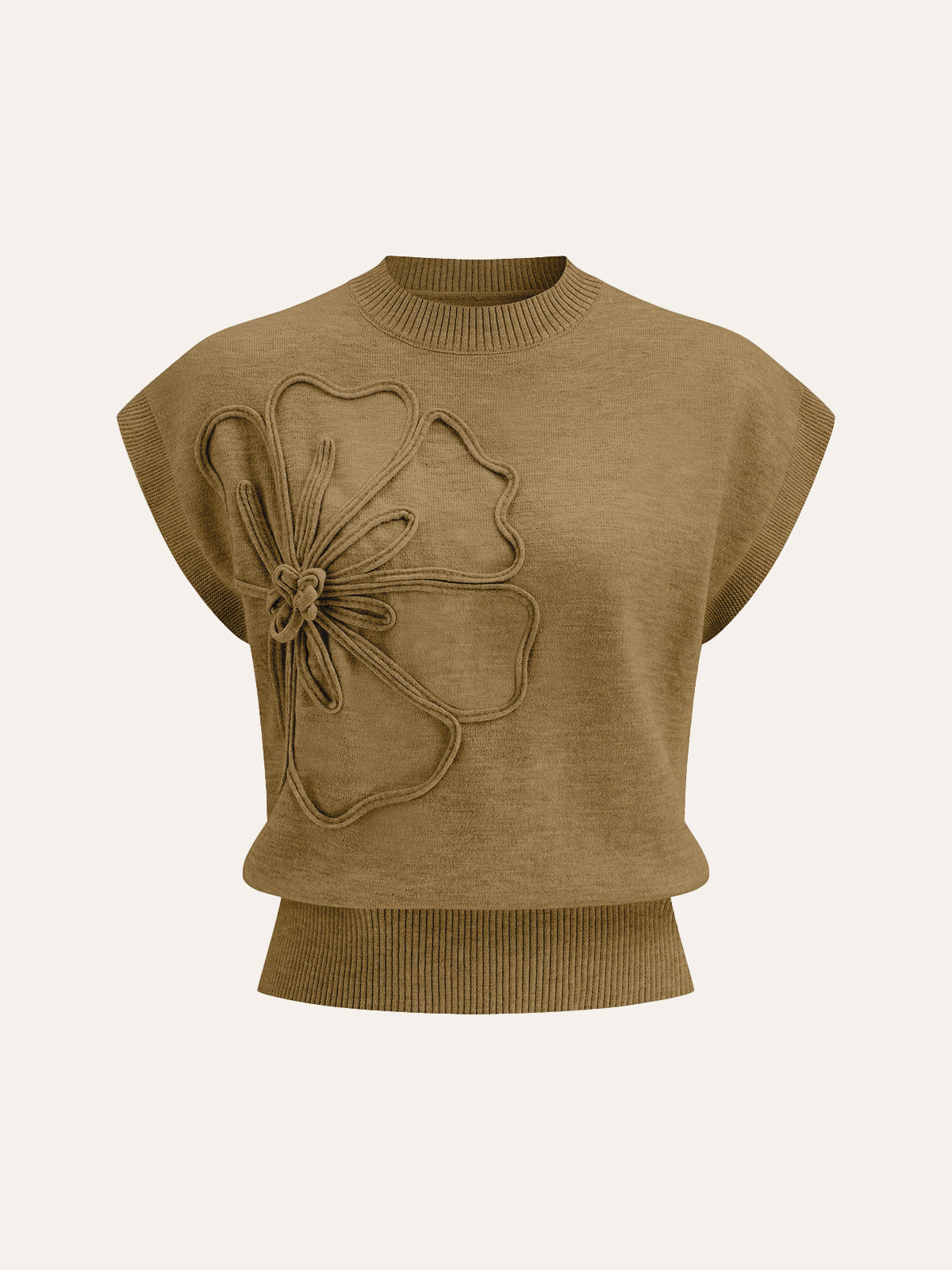 Stricktop mit Blütenapplikation und Kappenärmeln