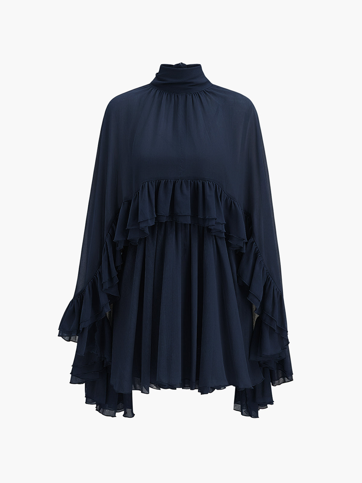 Halbtransparentes Chiffon-Rüschenkleid mit Umhang