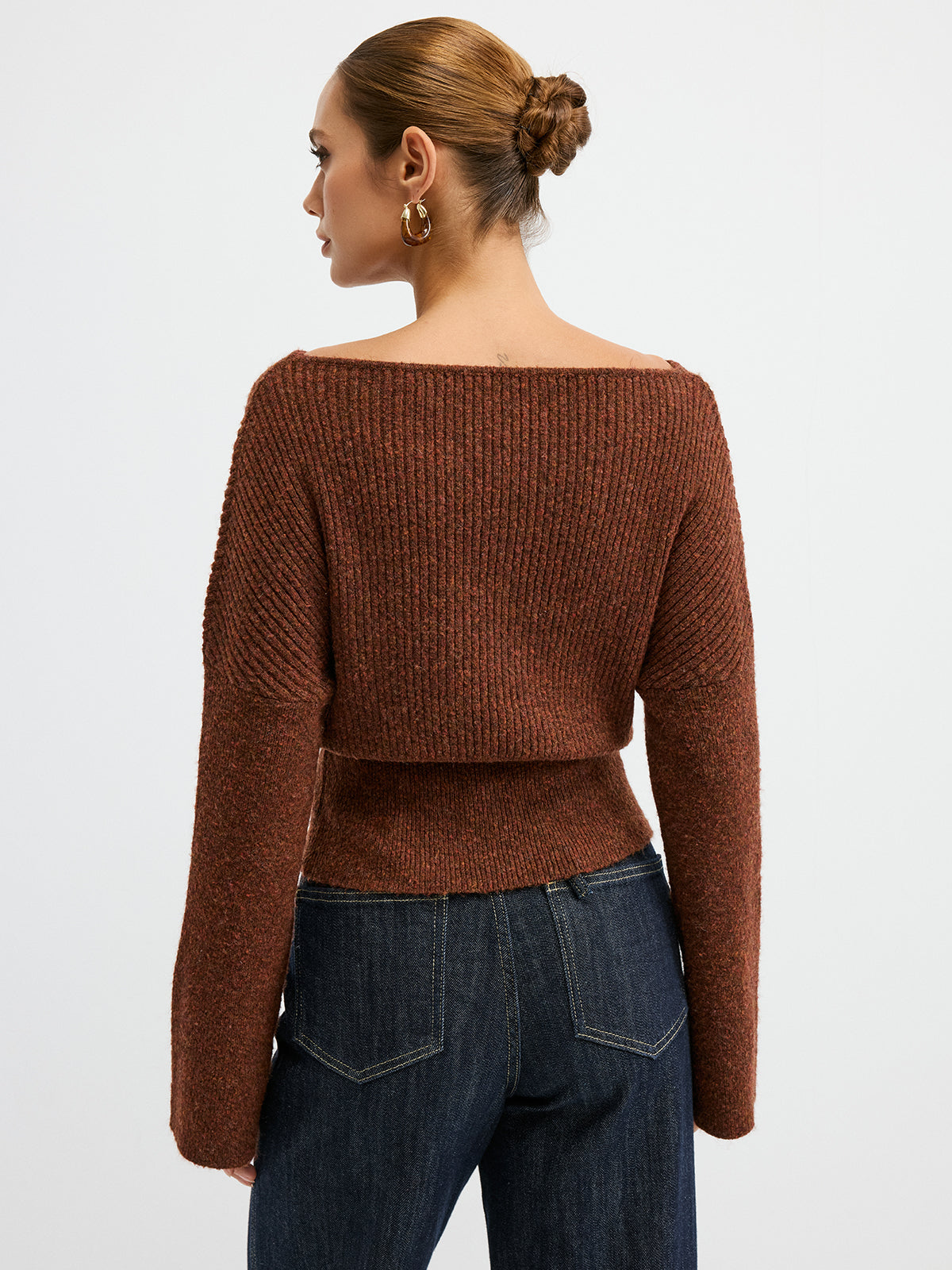 Pull en maille mélangée épaules dénudées