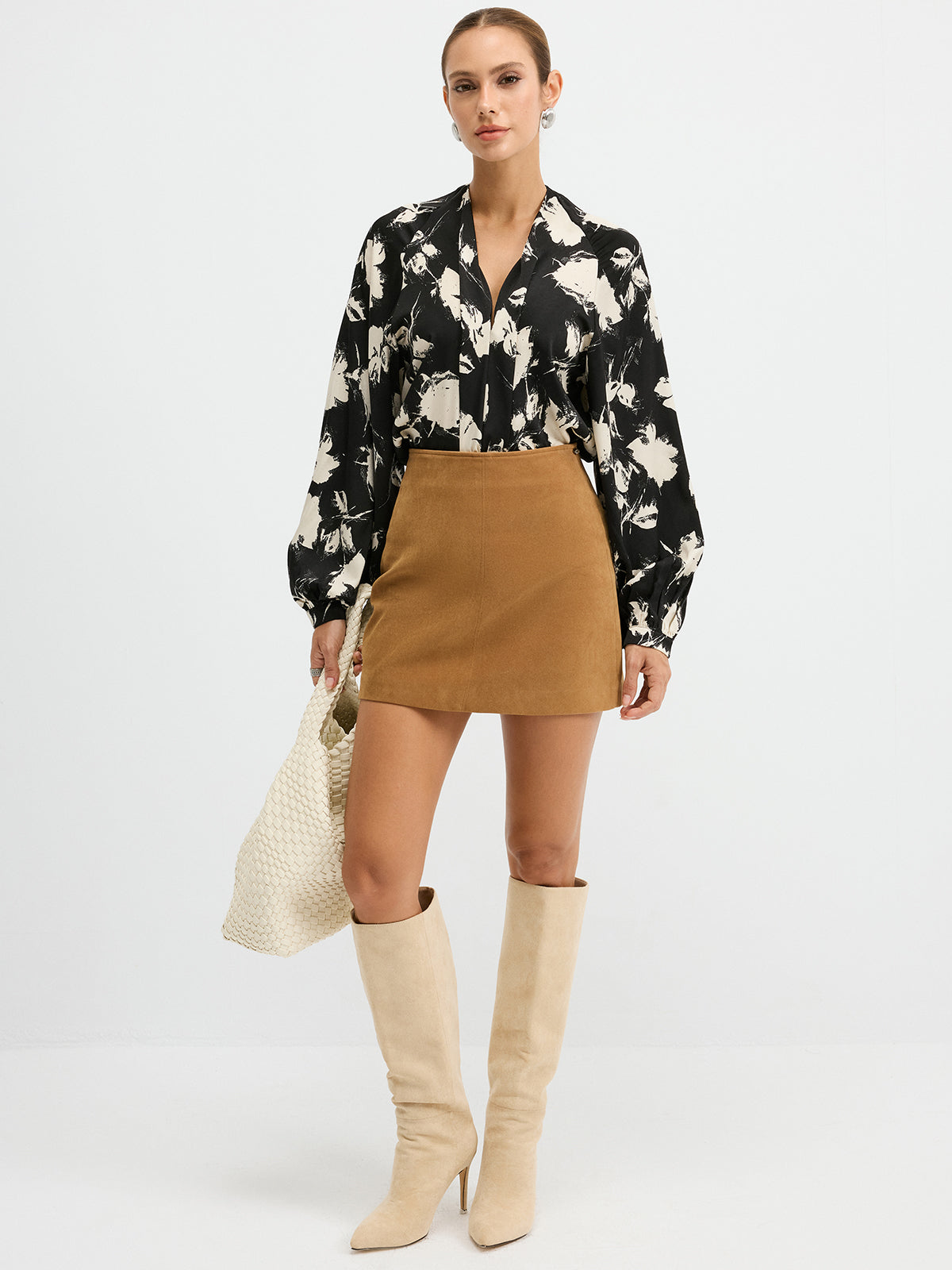 Hemdbluse mit Blumenmuster und Ballonärmeln