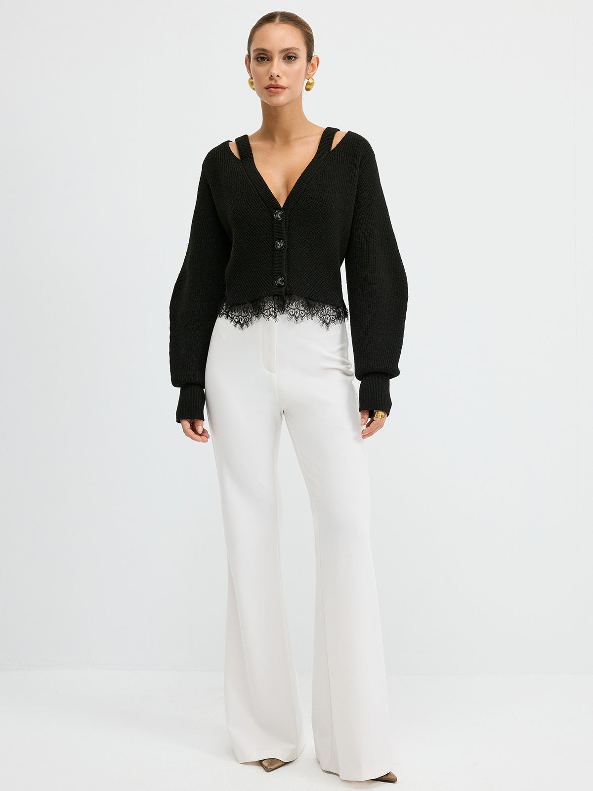 Lace Hem Wool Blend Cardigan