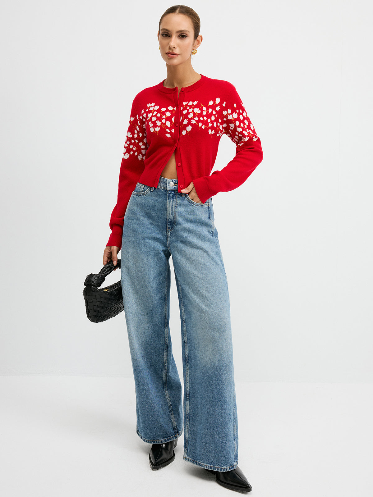 Floral-Patterned Wool Blend Cardigan