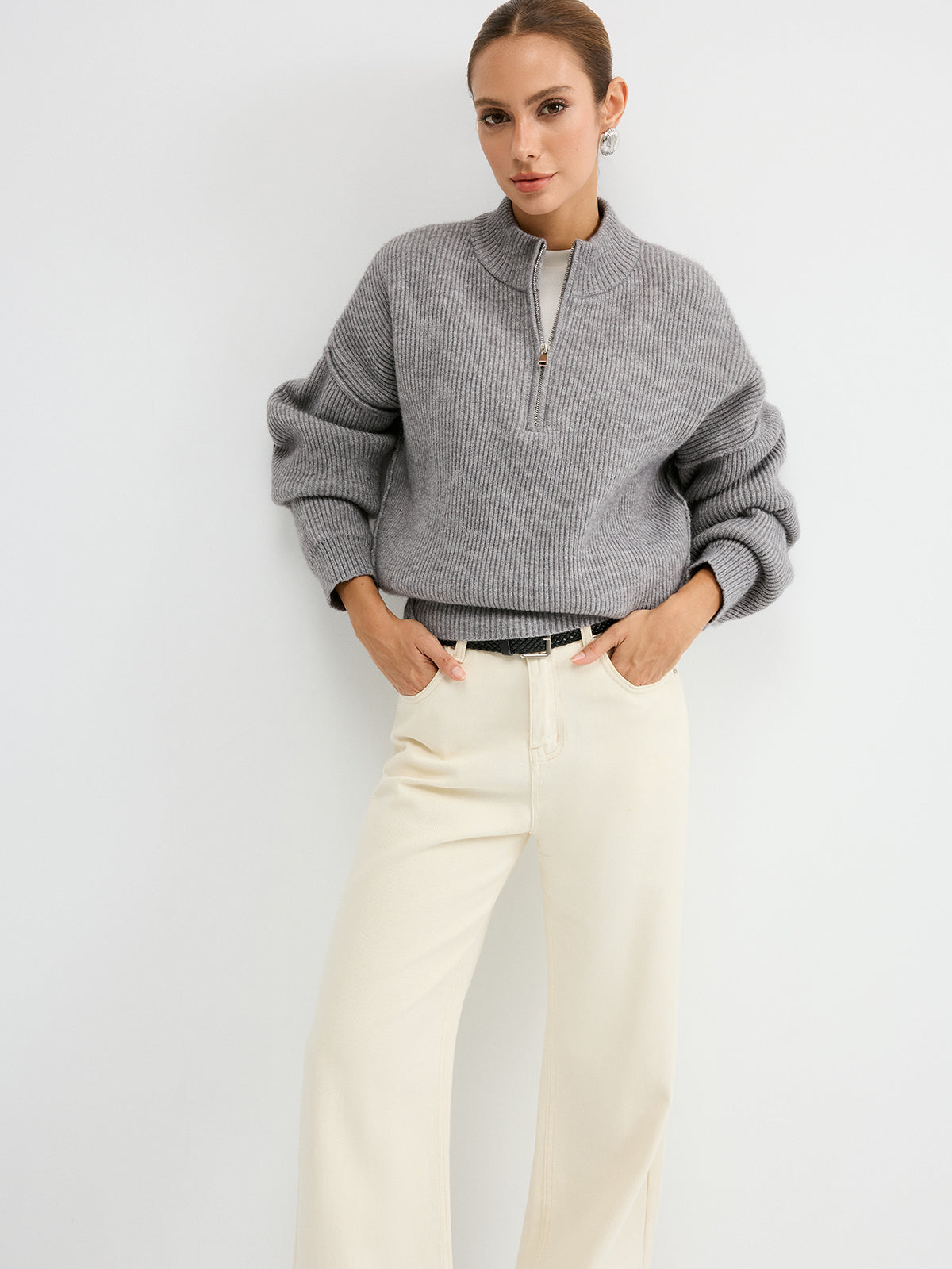 Pullover mit halbem Reißverschluss aus Wollmischung