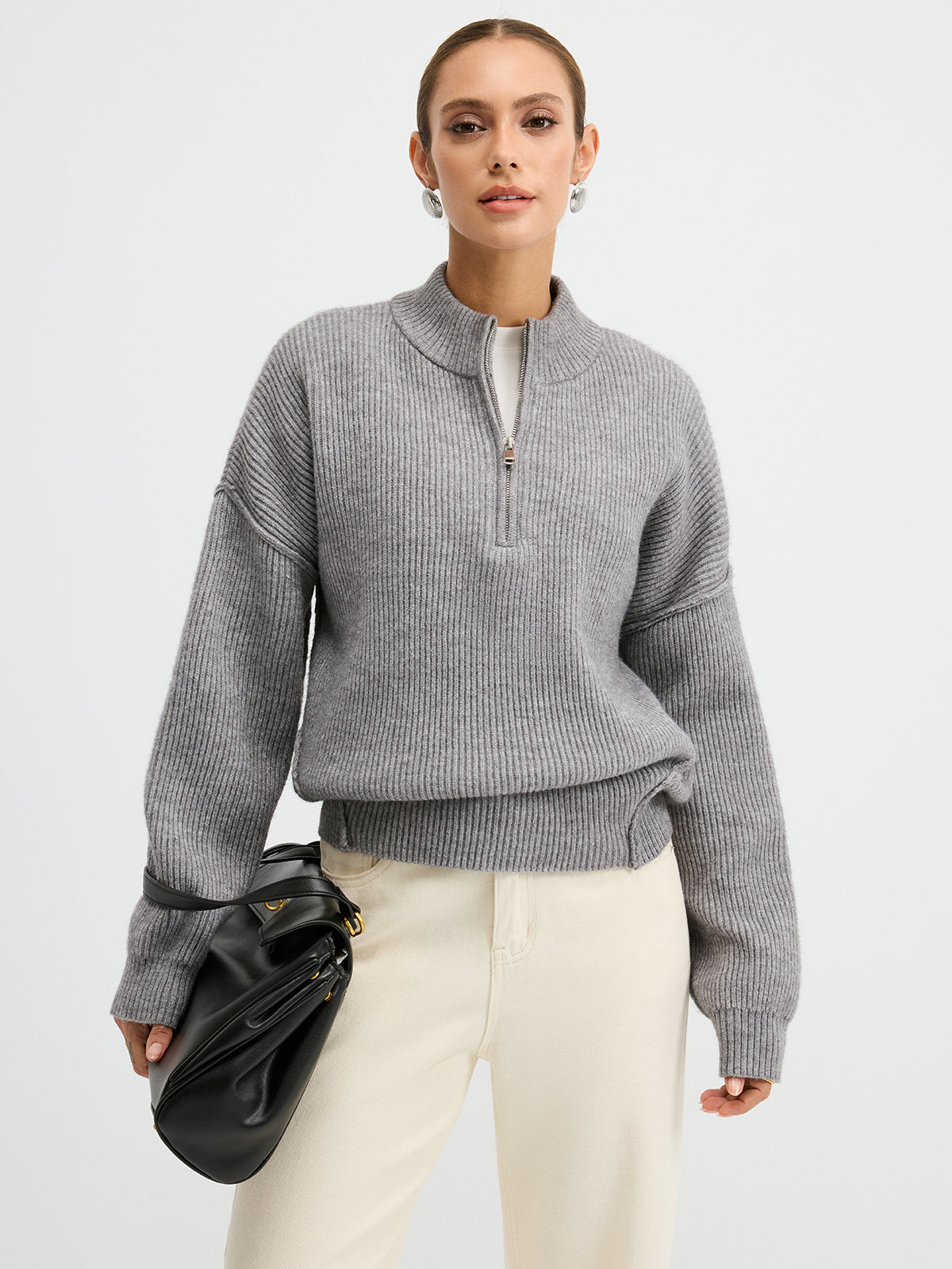 Pullover mit halbem Reißverschluss aus Wollmischung