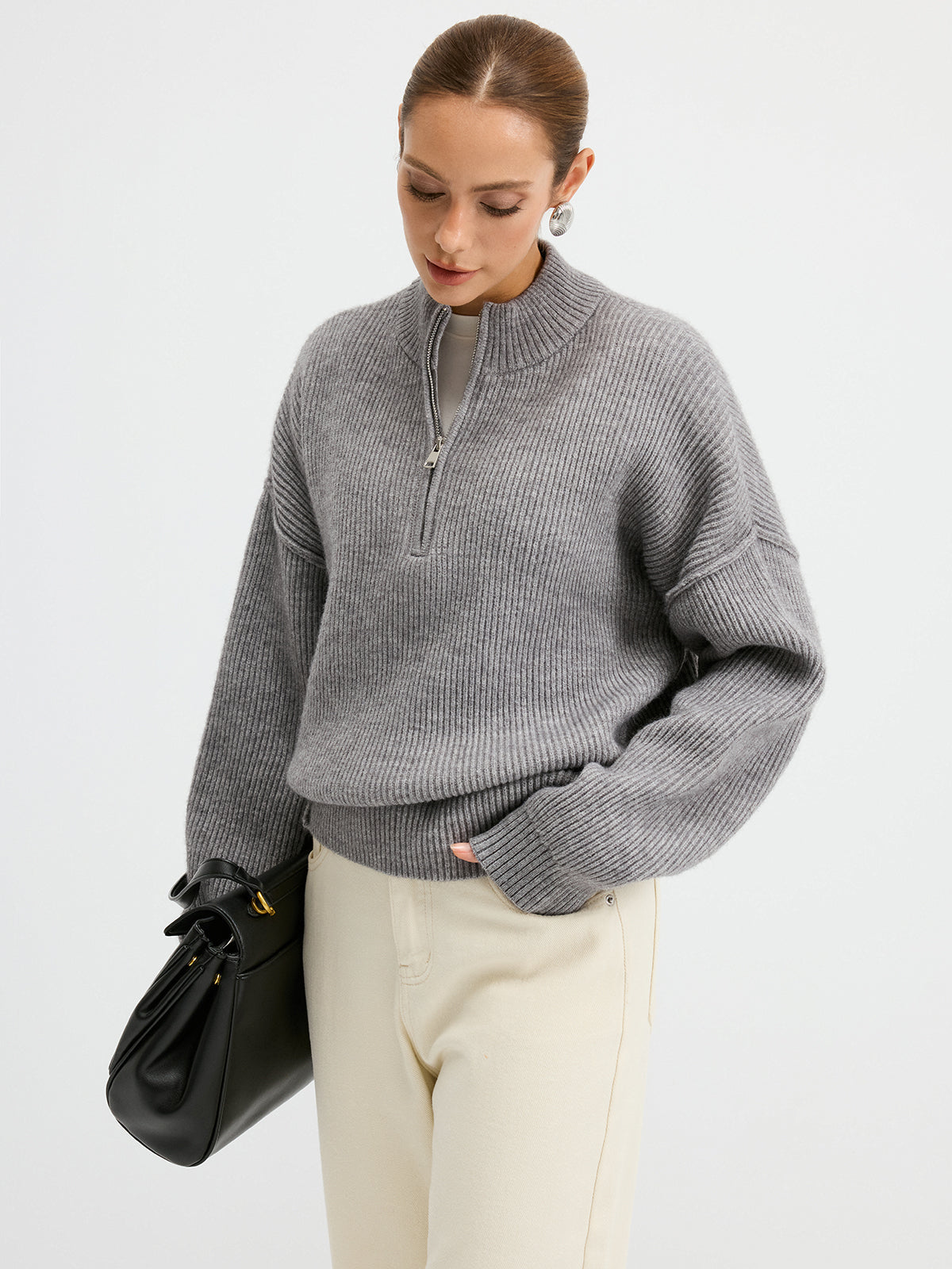 Pullover mit halbem Reißverschluss aus Wollmischung