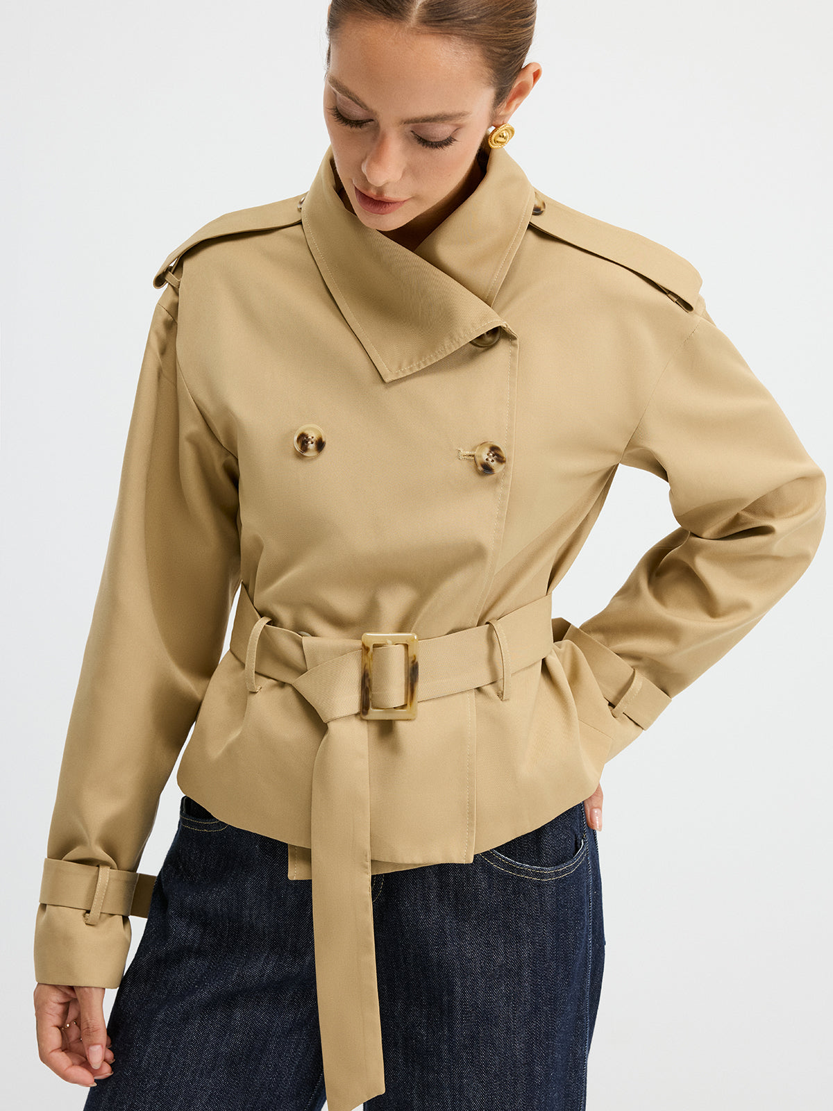 Double-Breasted Belted Trench Coat