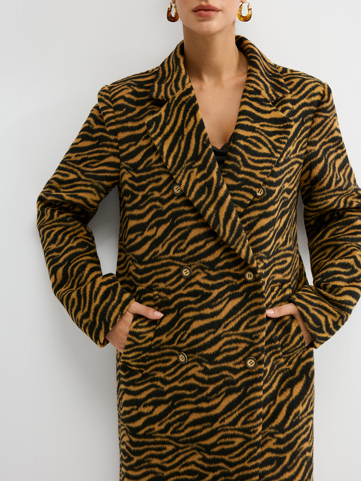 Tiger Print Oversized Tweed Long Coat