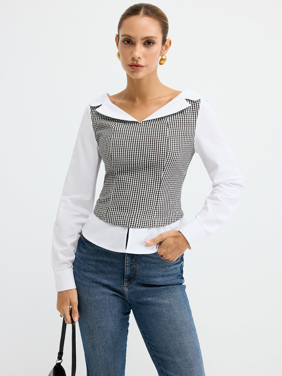 2 in 1 Gingham Paneled Shirt