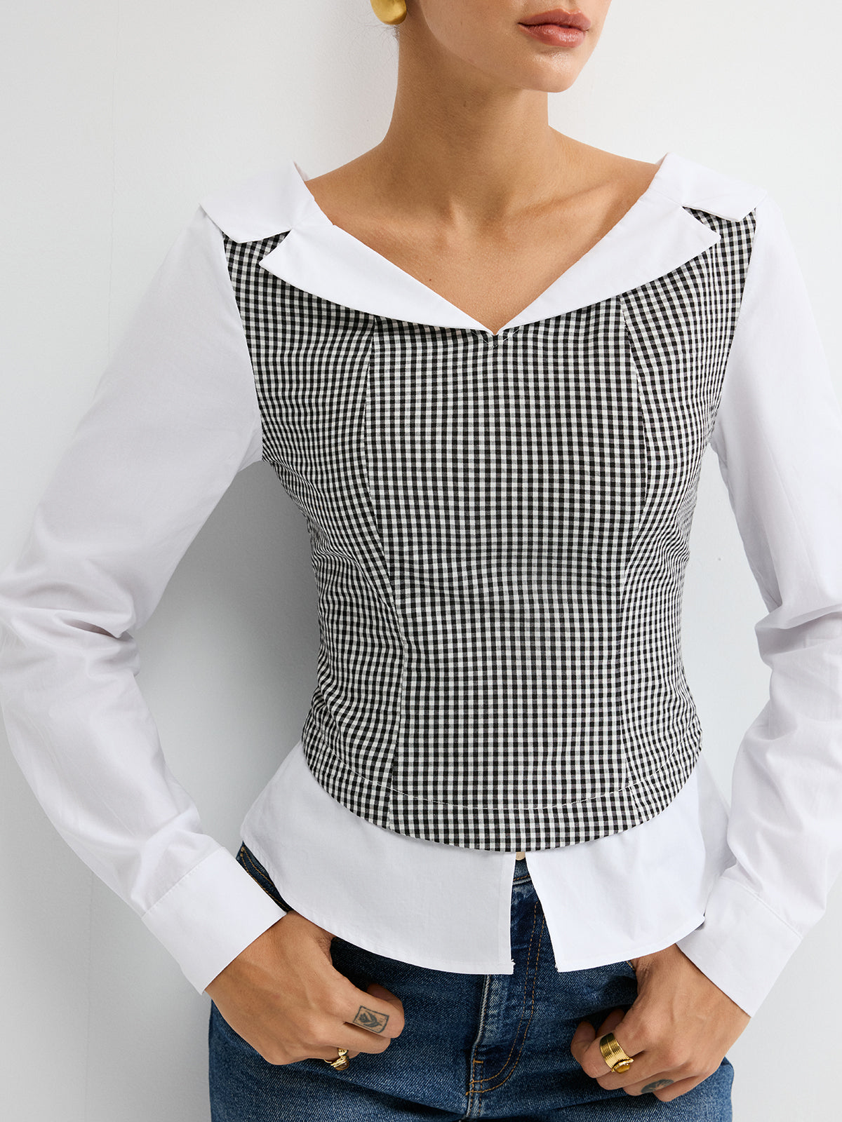 2 in 1 Gingham Paneled Shirt