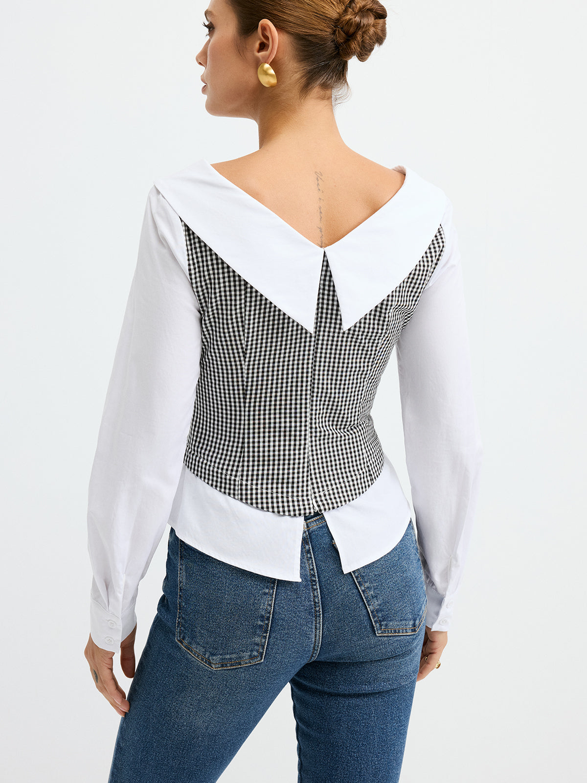 2 in 1 Gingham Paneled Shirt
