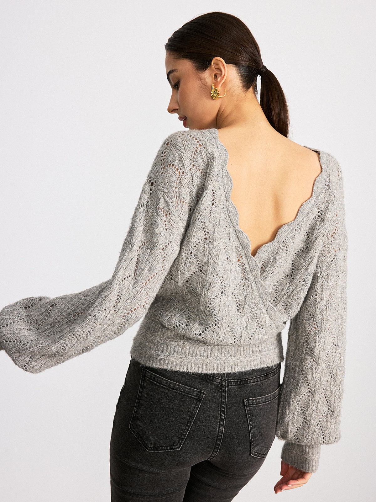 Pull réversible en mélange de laine à bord festonné