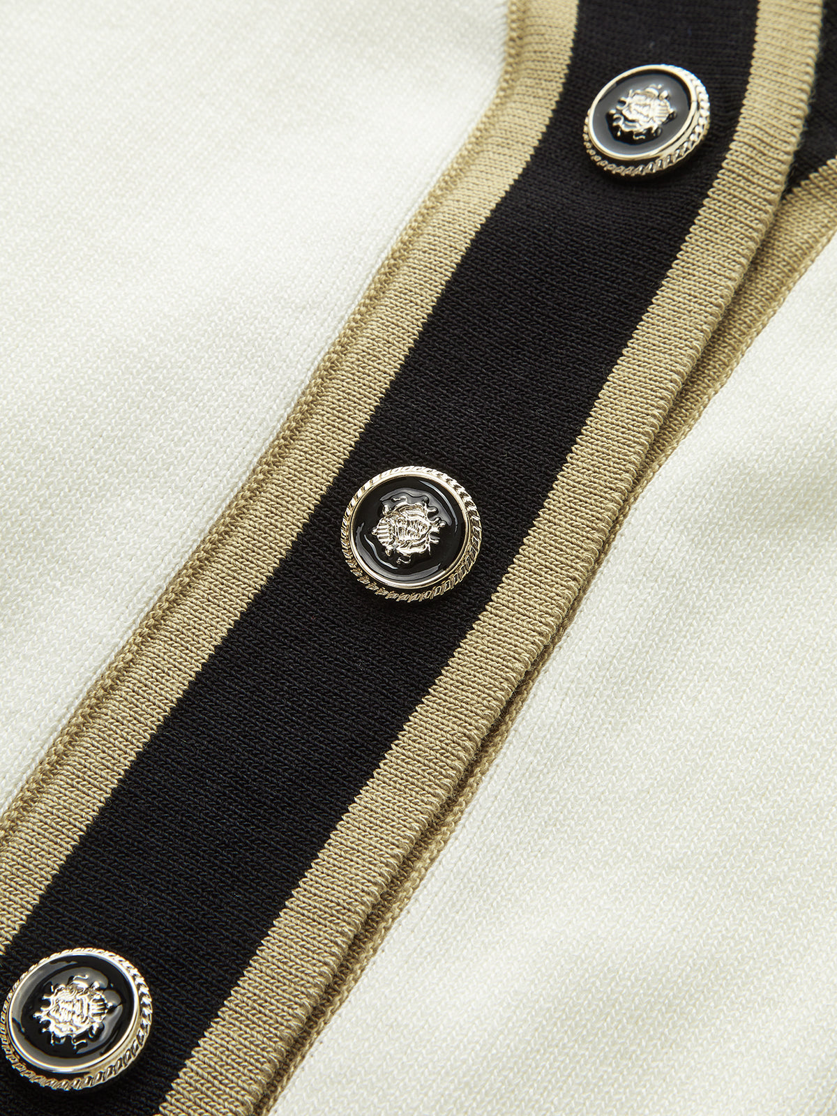 Contrast-Trim Metal Button Cardigan