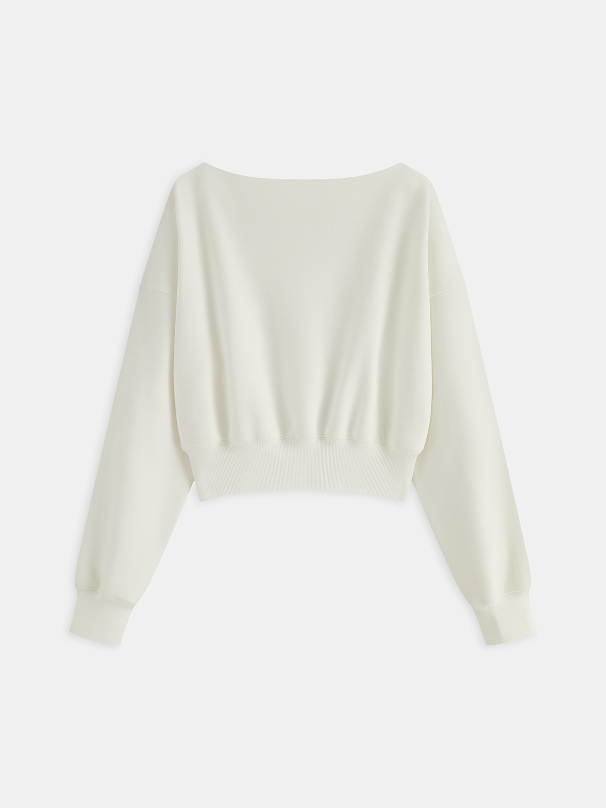 Off-Shoulder Cropped Fleece-Lined Sweatshirt