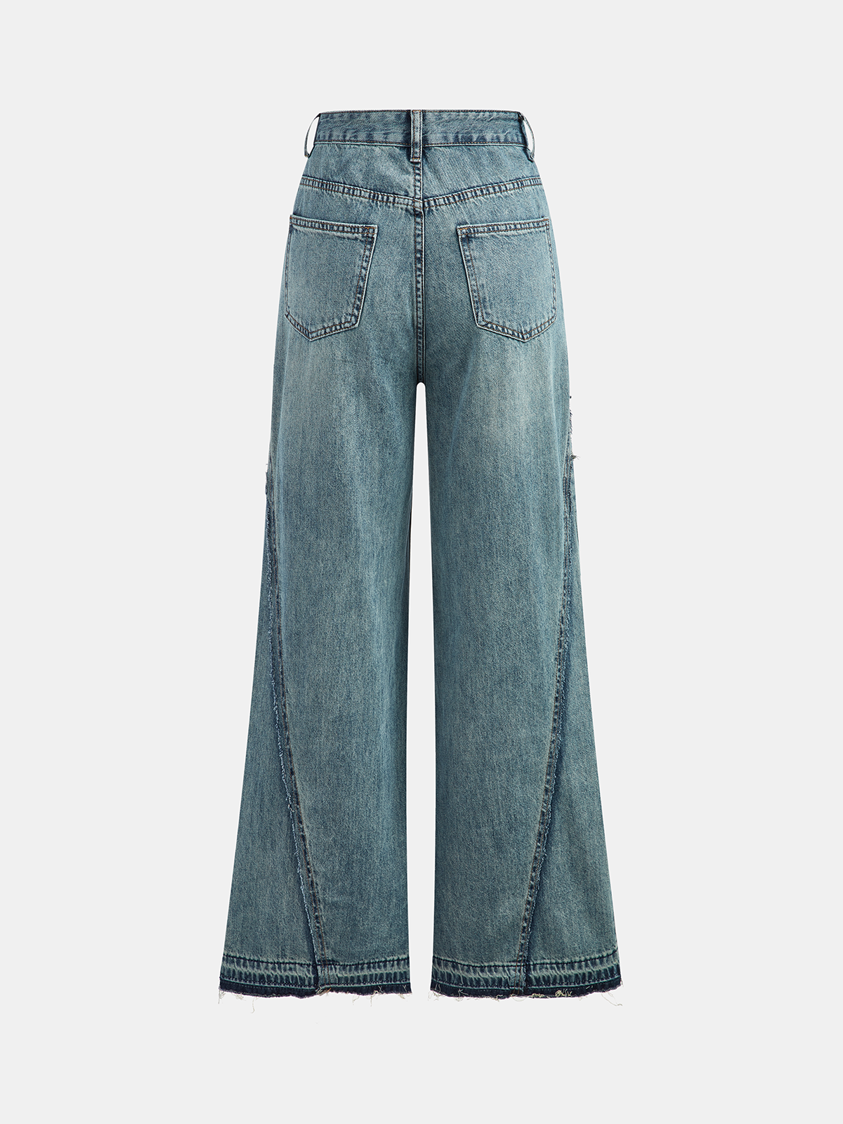 Frayed Hem Paneled Design High-Waisted Jeans