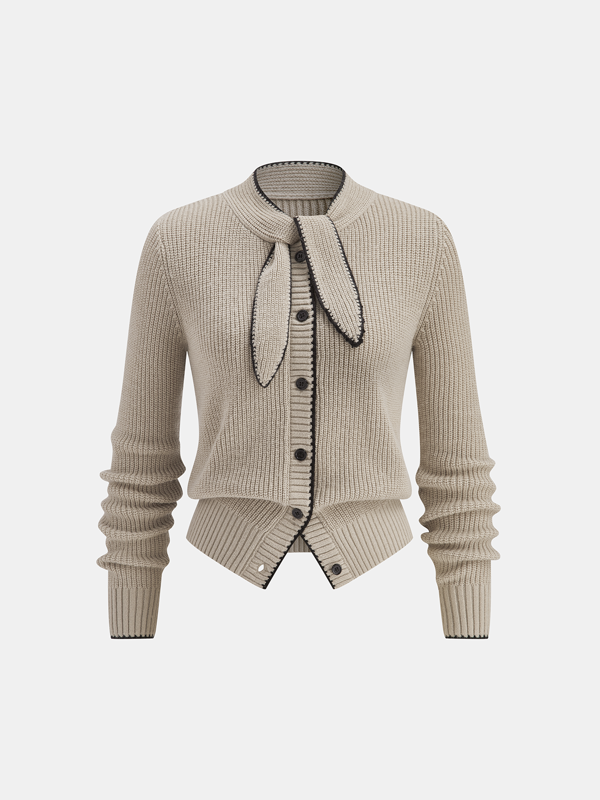 Cardigan en maille mélangée de laine avec cravate et bordure contrastée