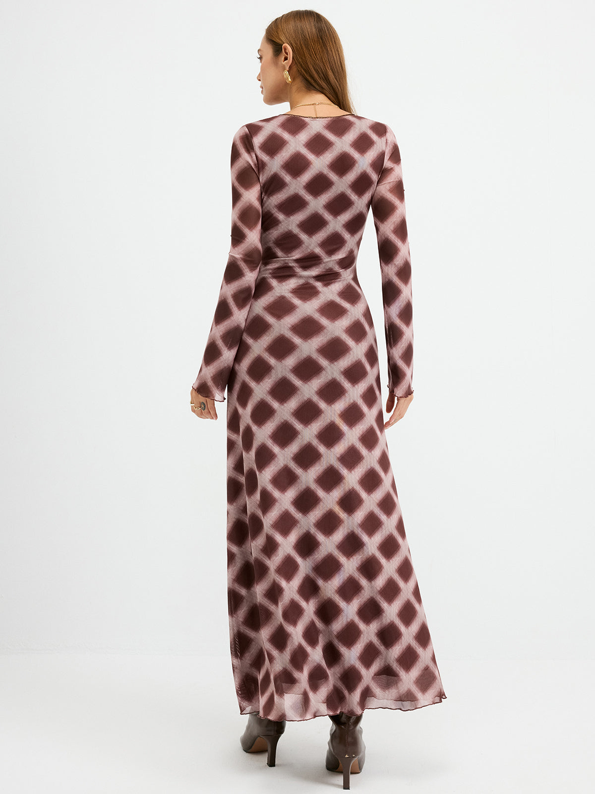 Robe longue en maille à carreaux