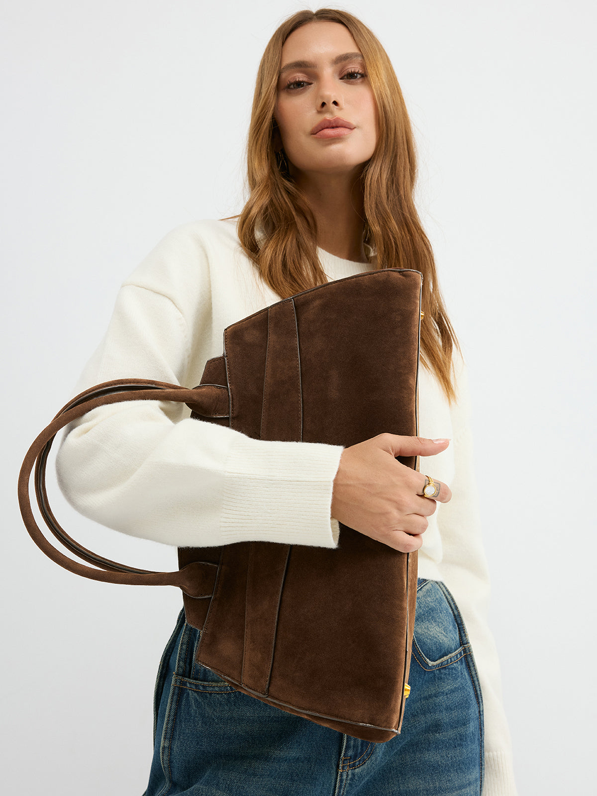 Suede Top-Handle Tote Bag