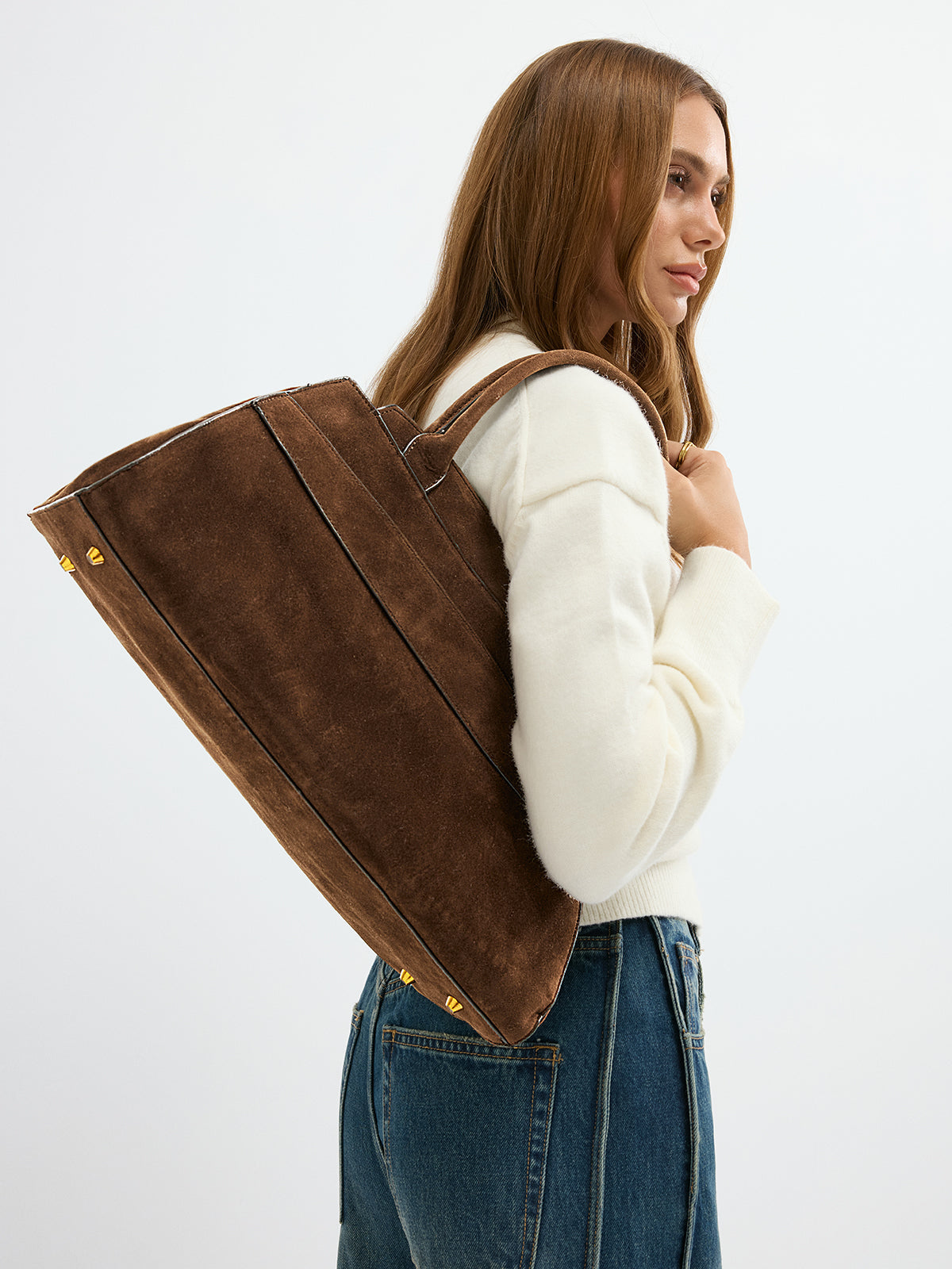 Suede Top-Handle Tote Bag
