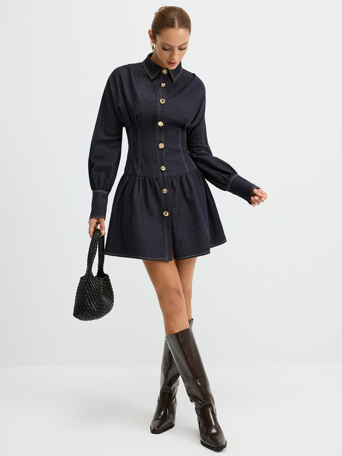 Robe chemise en jean à boutons métalliques