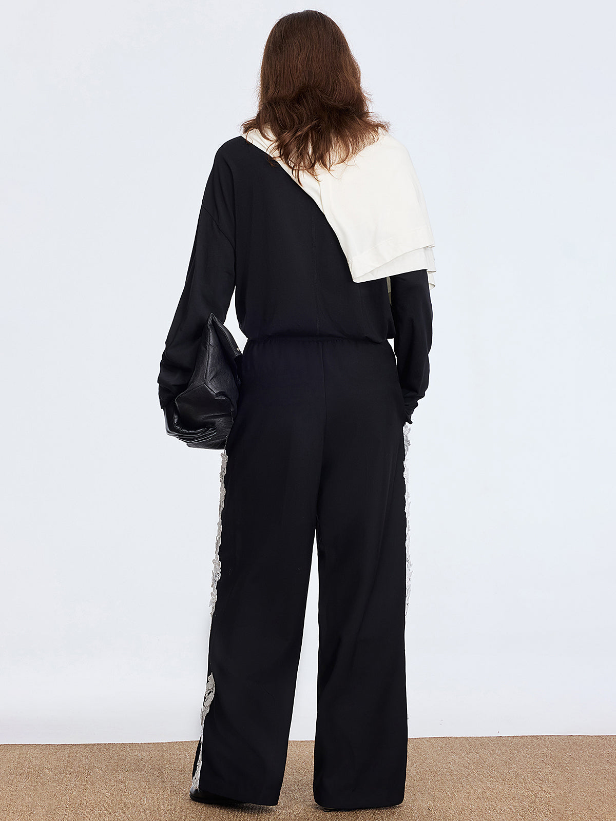 Lace Side Panel Wide-Leg Pants