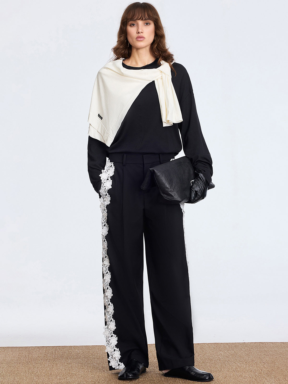 Lace Side Panel Wide-Leg Pants