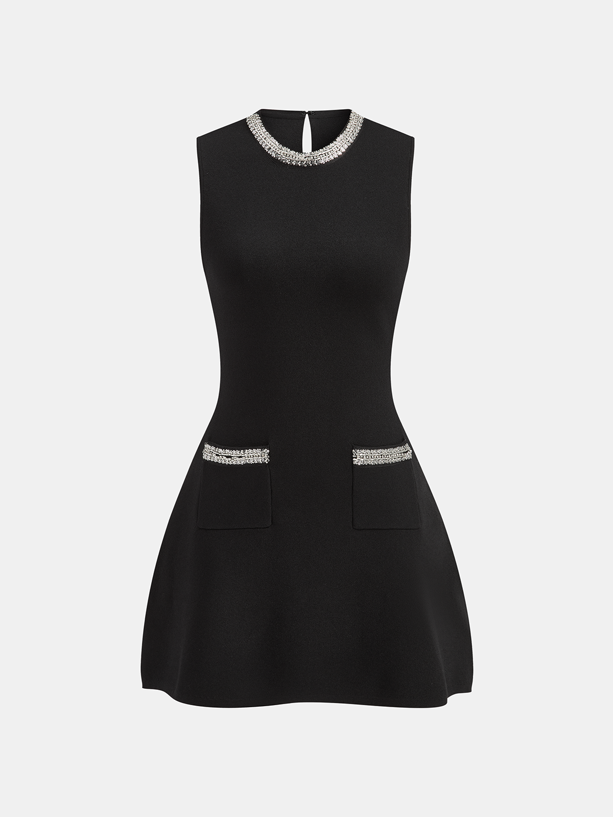Ärmelloses ausgestelltes Kleid mit Paillettenverzierungen