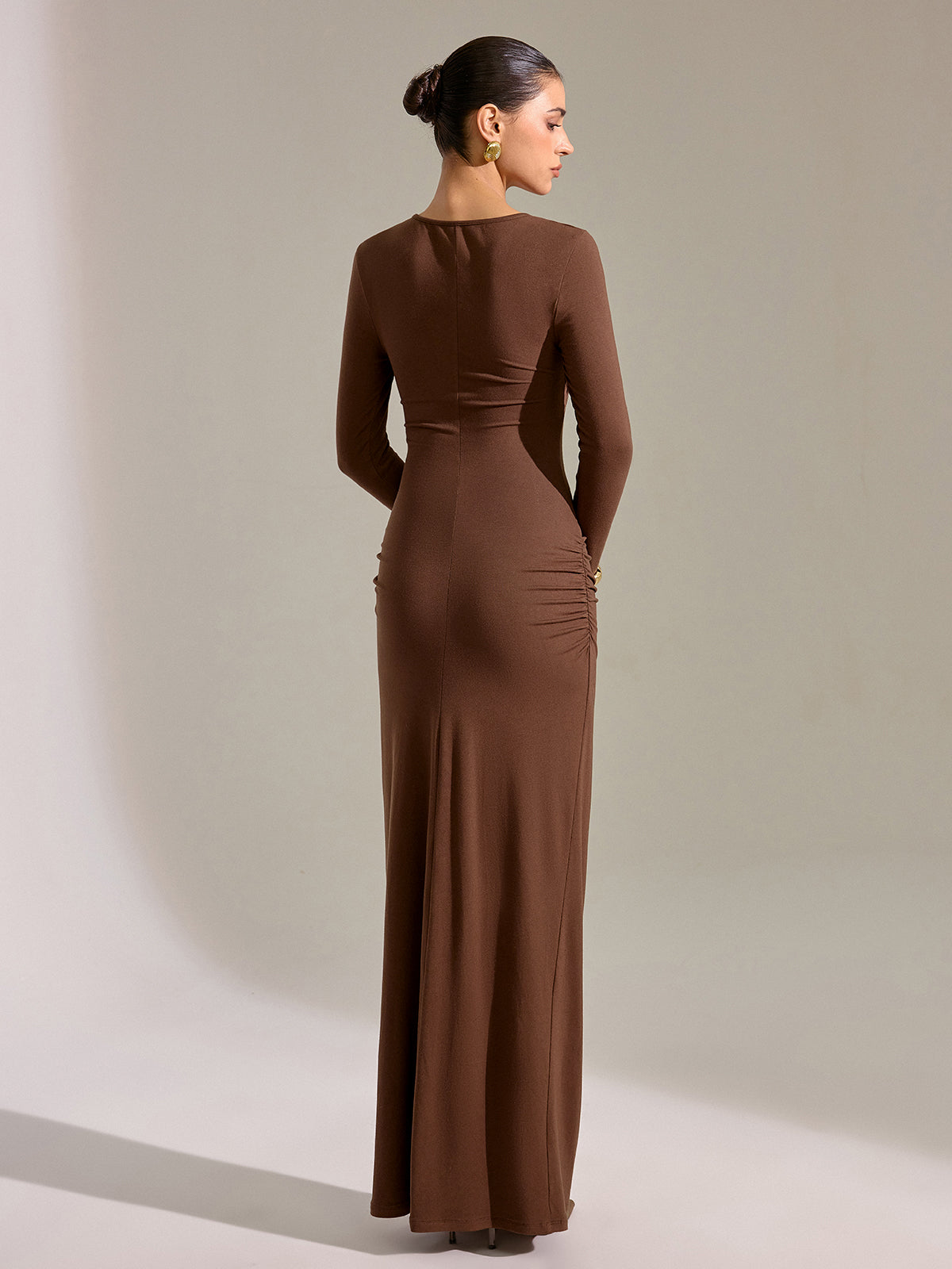 Metal Detail Long Sleeve Cut-Out Maxi Dress