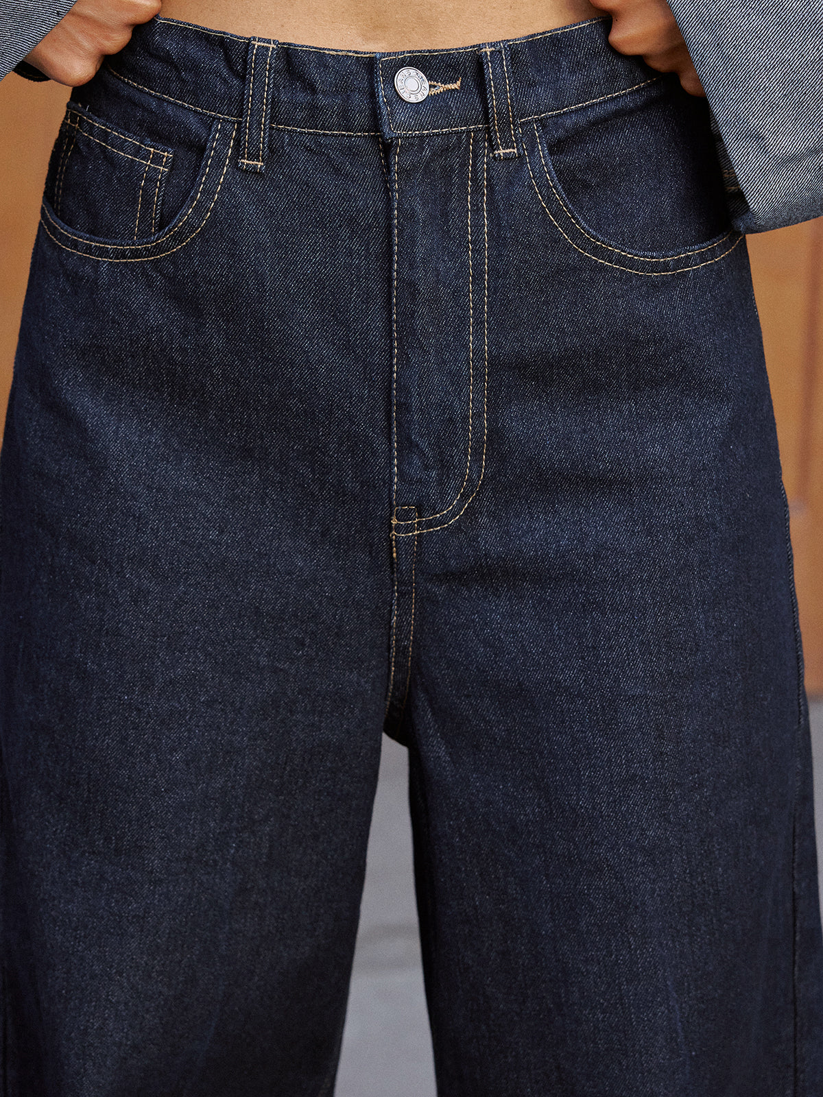 High-Waist Cuffed Wide-Leg Jeans