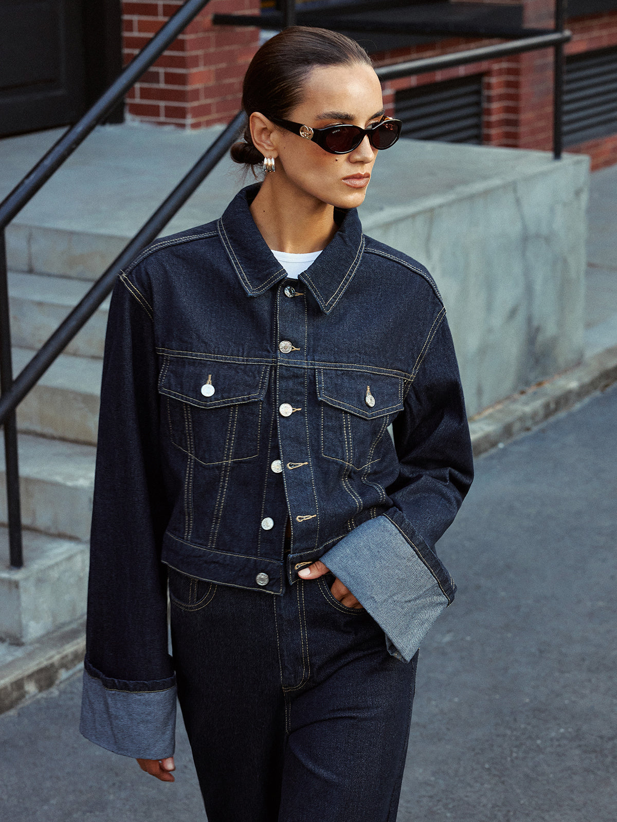 Cuffed Sleeve Denim Jacket
