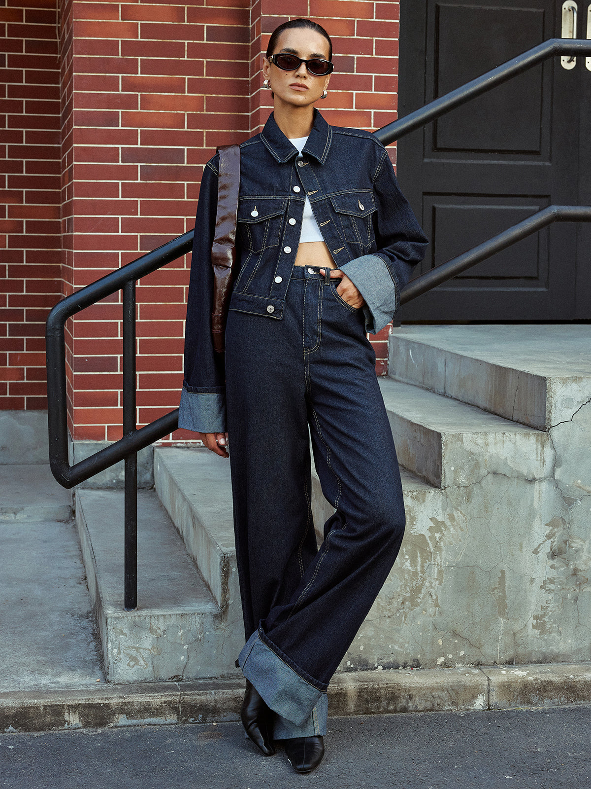 Cuffed Sleeve Denim Jacket