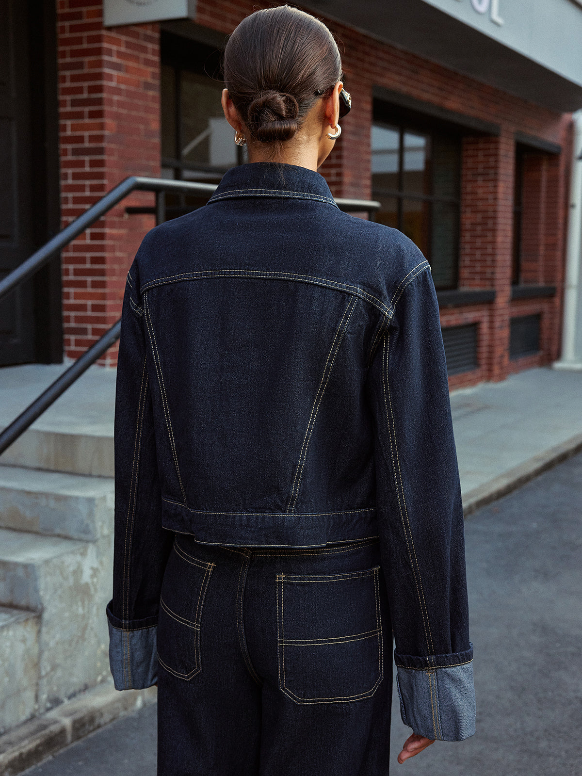 Cuffed Sleeve Denim Jacket