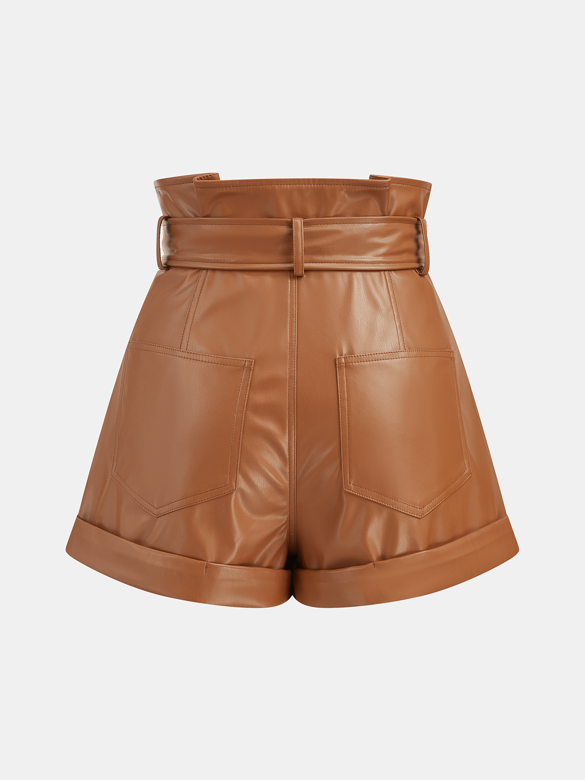 High-Waist PU-Leder-Shorts mit Manschetten und Gürtel