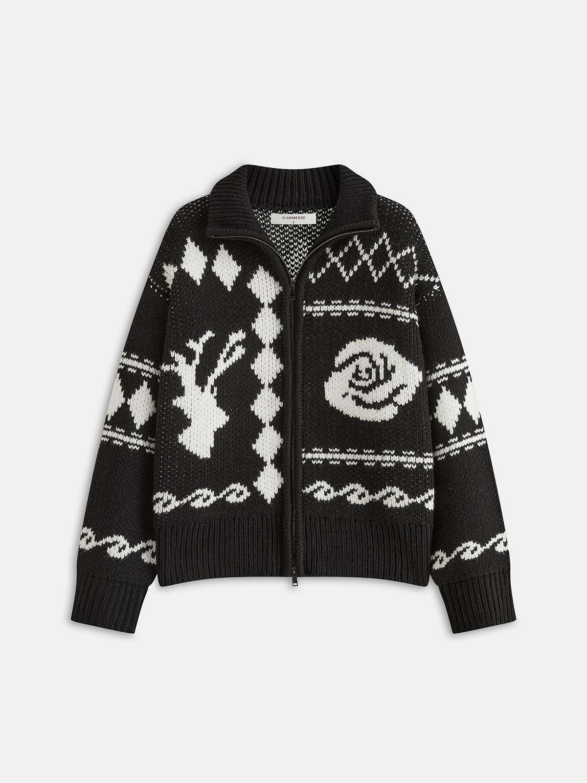 Fair Isle Zip-Up Knit Cardigan