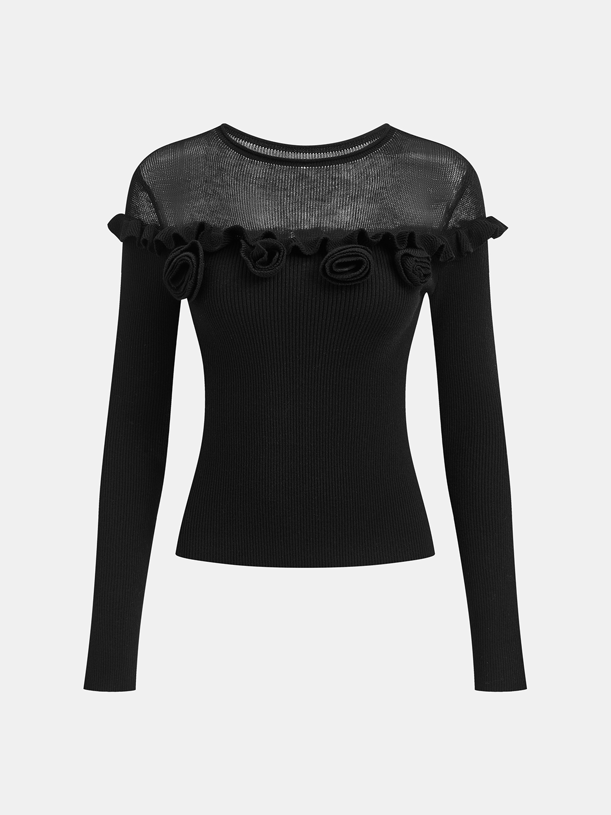 Haut en maille à volants floraux 3D et empiècements transparents