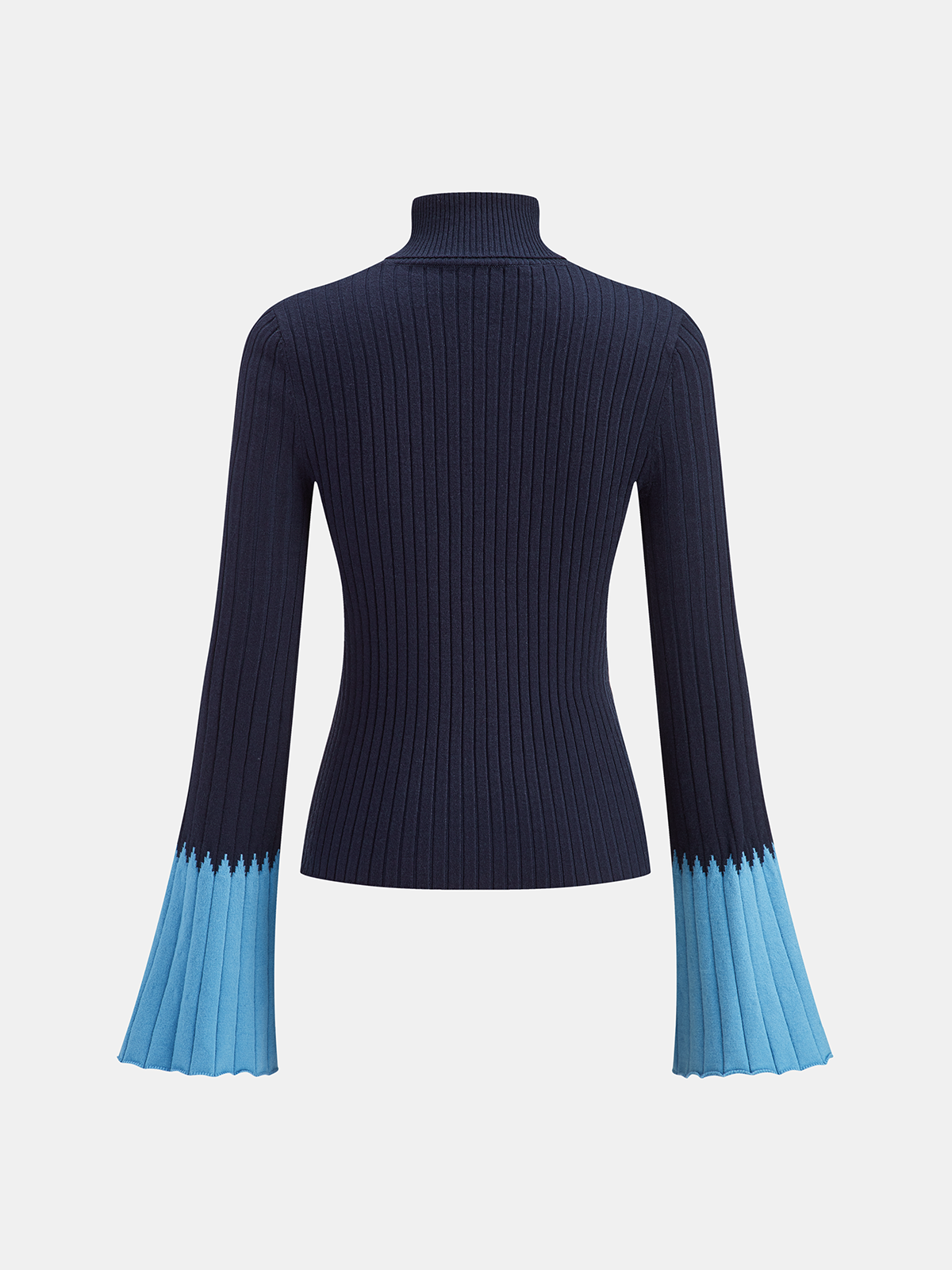 Contrast Flared Cuff Turtleneck Sweater