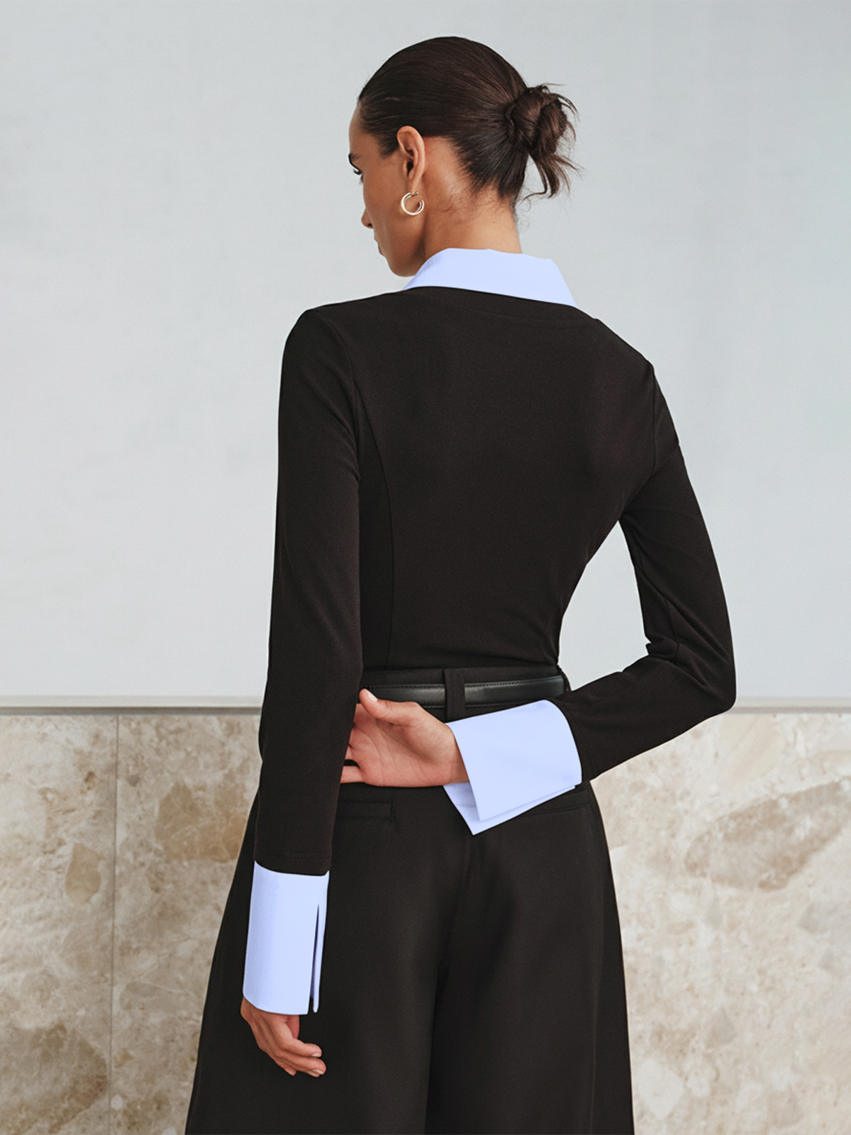 Polo bicolore à manches longues et effet deux-pièces