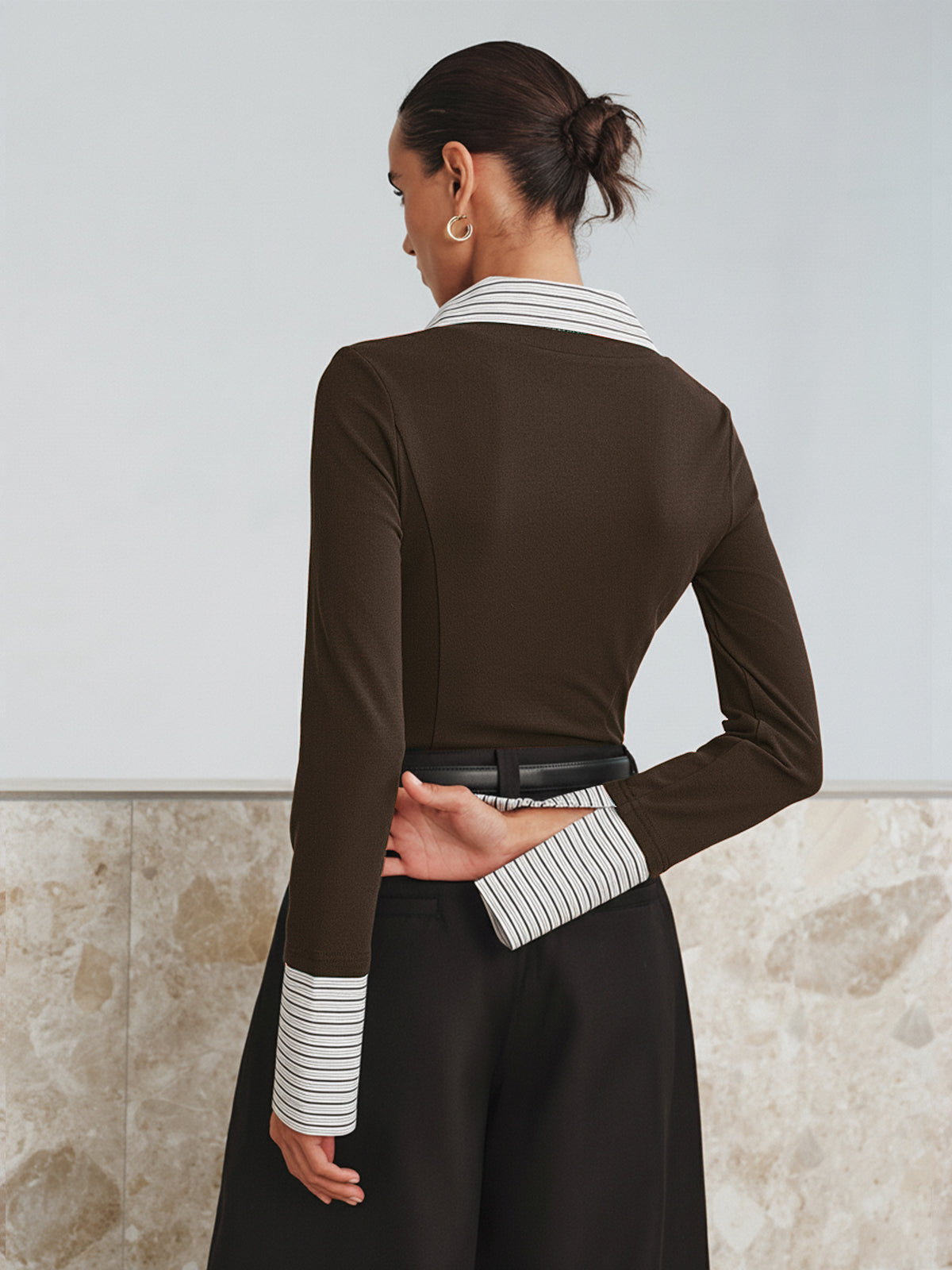 Polo bicolore à manches longues et effet deux-pièces