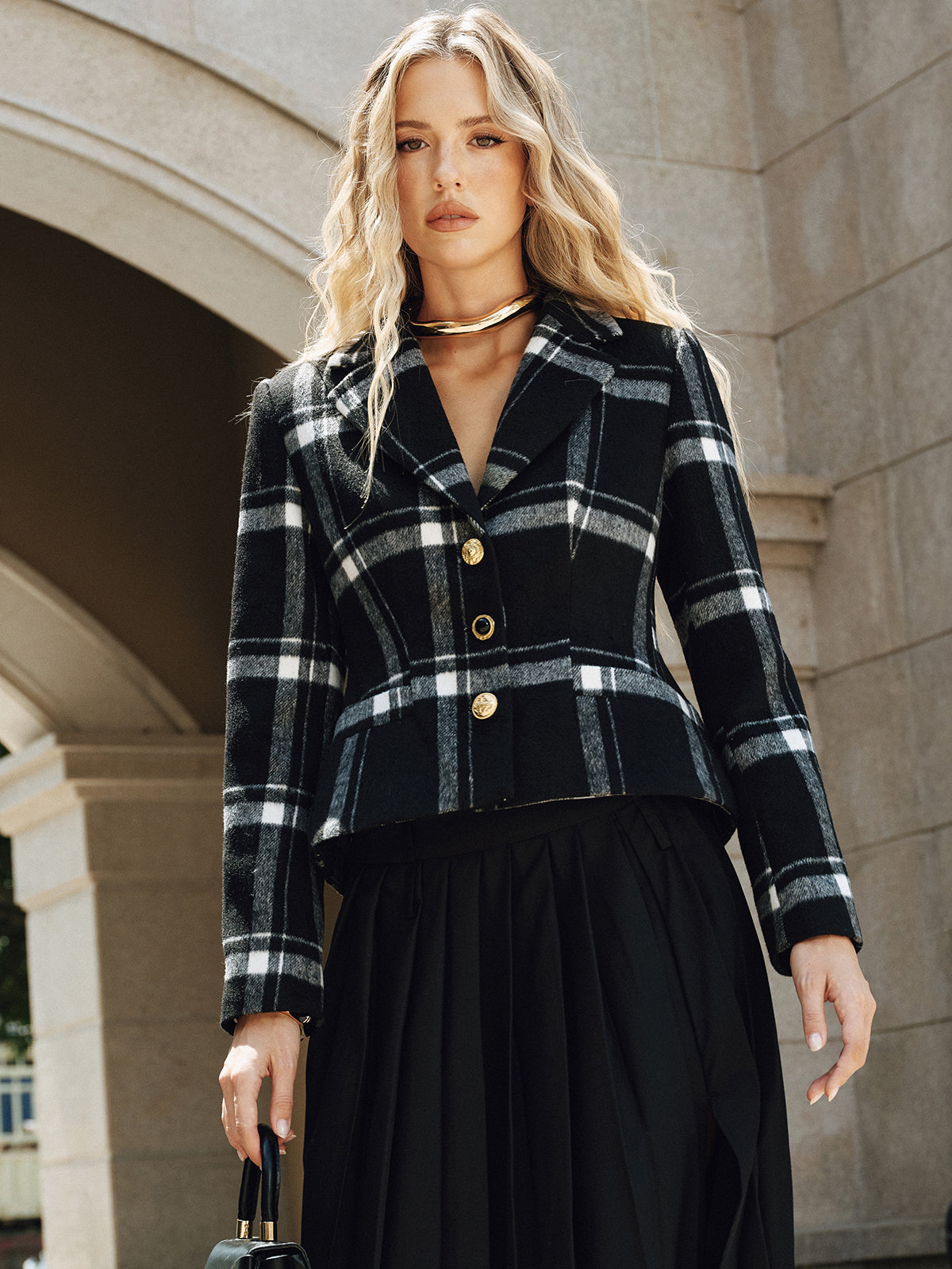 Blazer en Laine Mélangée à Carreaux
