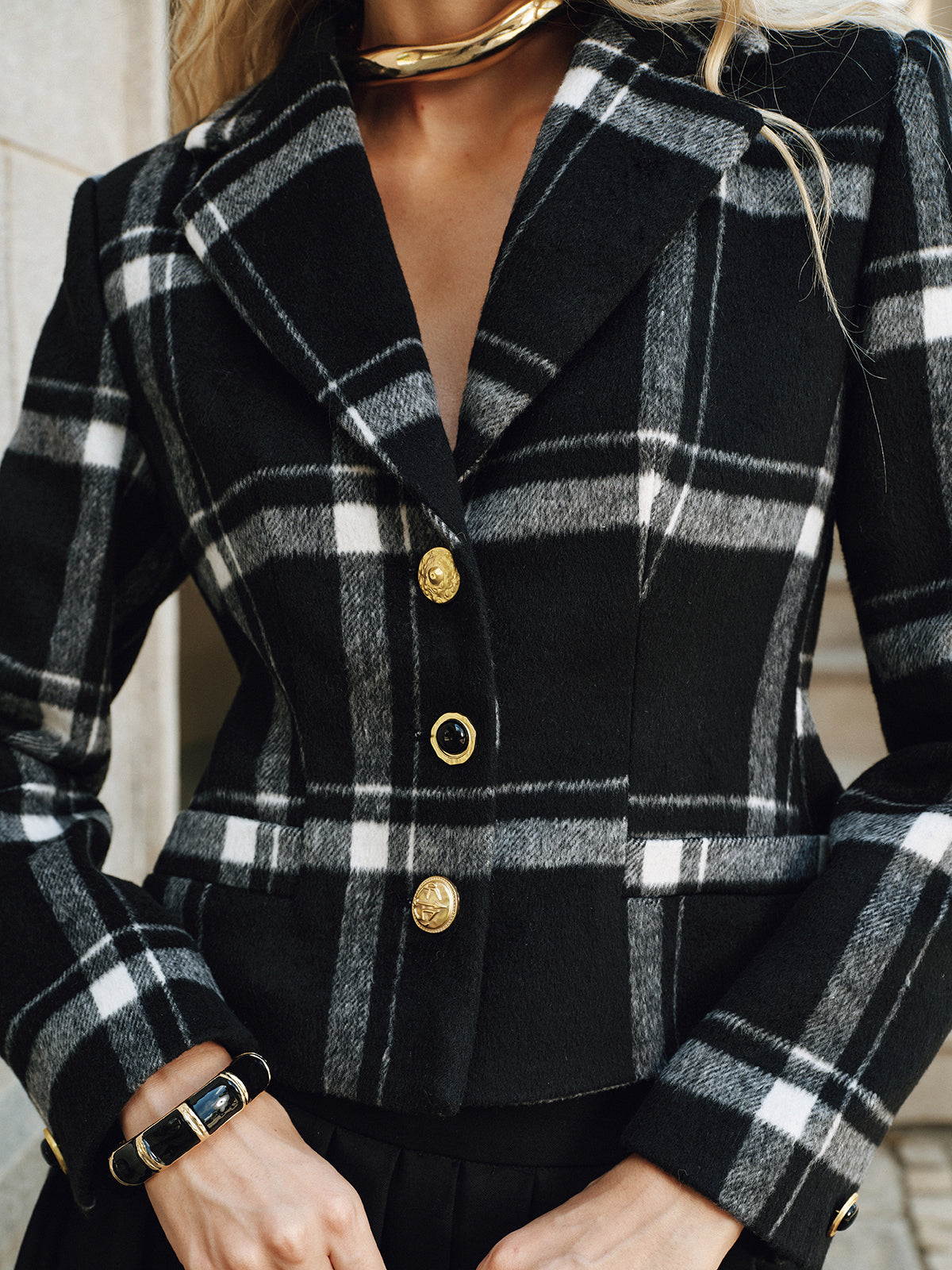 Blazer en Laine Mélangée à Carreaux