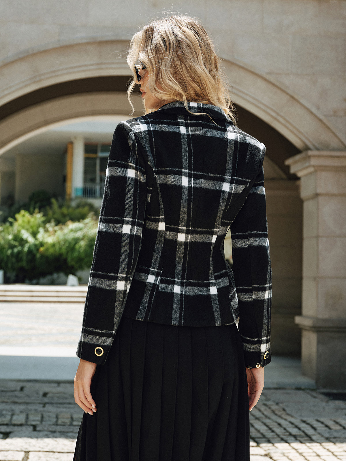 Blazer en Laine Mélangée à Carreaux