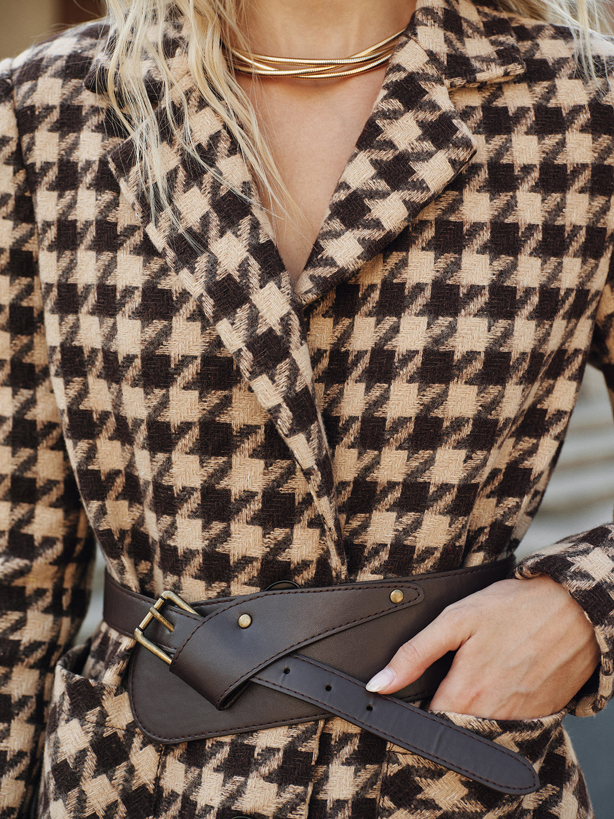 Blazer ceinturé pied-de-poule